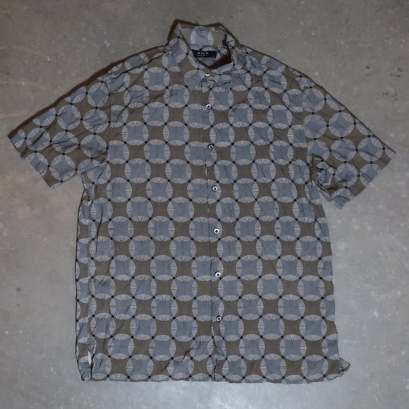 Axis LA. Men's Medium. Silk. Short Sleeve Button-Down. Brown w/ Black - Picture 1 of 4
